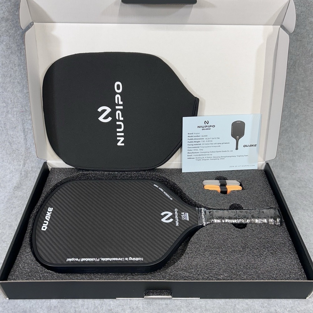 Niupipo Quake Pickleball Paddle 3K Carbon Fiber Honeycomb Core w/ Cover.  New.